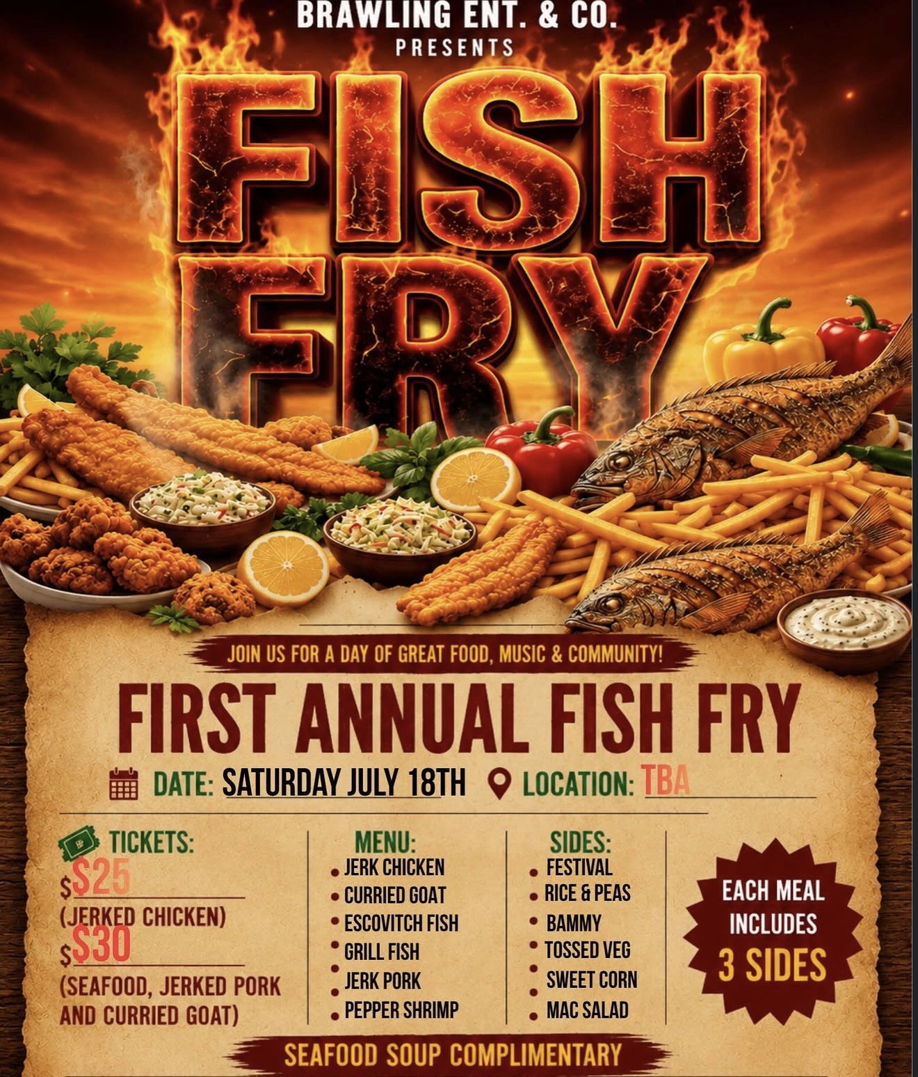 First Annual Fish Fry flyer — presented by Brawling Ent. & Co.
